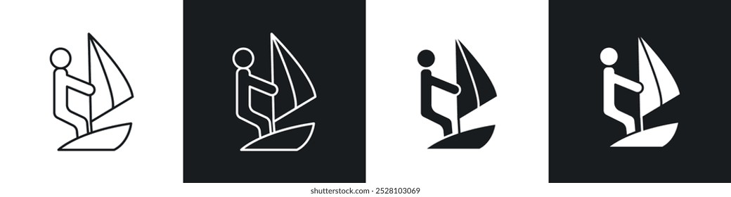 Windsurf vector icon set in black and white