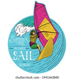 windsurf, windsurfer vector illustration for print or any other textile print