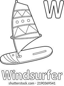 Windsurfer Alphabet ABC Coloring Page W