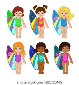 Windsurfer Girls.Vector illustration.
