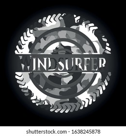 Windsurfer grey camouflage emblem. Vector Illustration.