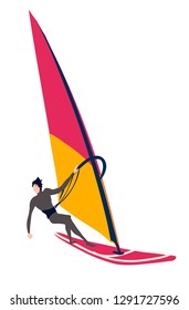 Windsurfer aislado en fondo blanco, ilustración vectorial plana de Windsurf.