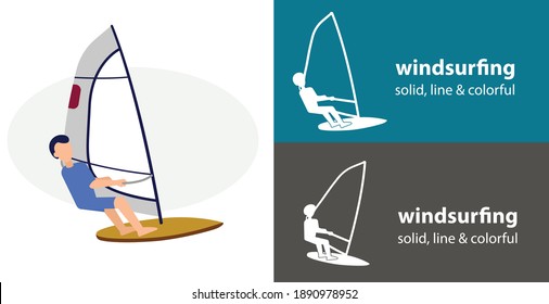 windsurfer isolated vector flat icon. silhouette line solid design element