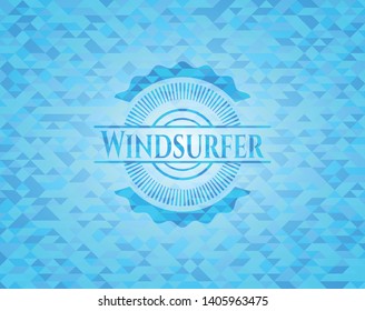 Windsurfer light blue emblem with mosaic background