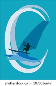 windsurfer on a wave with a blue background