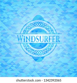 Windsurfer realistic light blue mosaic emblem