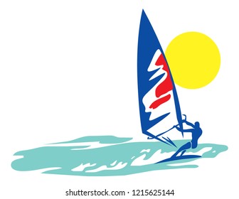 windsurfer in the sea. vector image for illustration