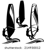 windsurfer silhouette design element - black and white vector collection