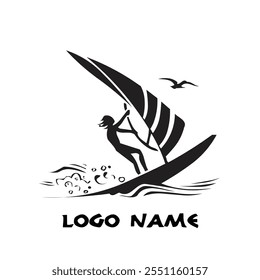 Logotipo de silhueta Windsurfer, ilustração vetorial