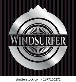 Windsurfer silvery badge. Vector Illustration. Mosaic.