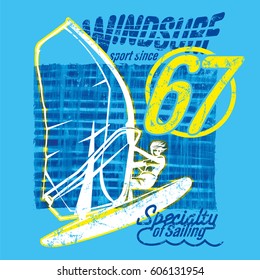 Windsurfer surfing on brushed background