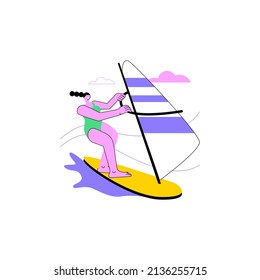 Windsurfing Abstract Concept Vector Illustration. Water Sport, Extreme Lifestyle, Sea Adventure, Kite Surfing, Ocean Wave, Beach Holiday, Sailboarding Athlete, Tropical Wind Abstract Metaphor.