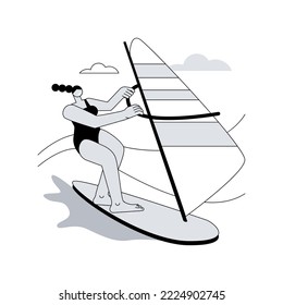 Windsurfing Abstract Concept Vector Illustration. Water Sport, Extreme Lifestyle, Sea Adventure, Kite Surfing, Ocean Wave, Beach Holiday, Sailboarding Athlete, Tropical Wind Abstract Metaphor.