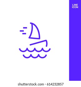 Windsurfing beach line vector icon