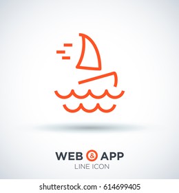 Windsurfing beach line vector icon
