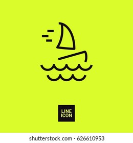 Windsurfing beach line vector icon