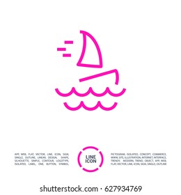 Windsurfing beach line vector icon