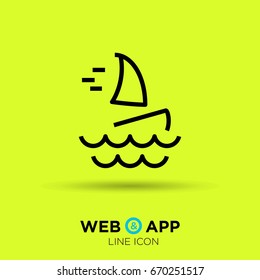 Windsurfing beach line vector icon