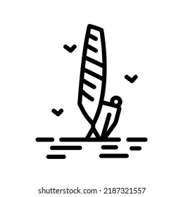 Windsurfing black line icon. Water activity. Pictogram for web page.