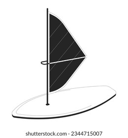 Windsurfing board flat monochrome isolated vector object. Wind surfing sailing equipment. Editable black and white line art drawing. Simple outline spot illustration for web graphic design