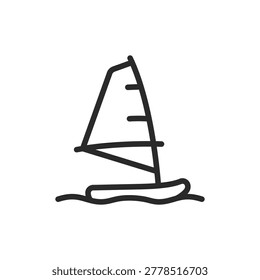Windsurfing board, linear style icon. Sailboard for water sport. Editable stroke width