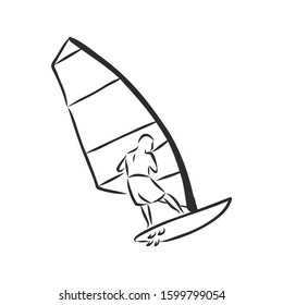 Windsurfing board, windsurfer, vector sketch illustration 