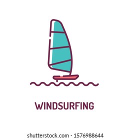 Windsurfing color line icon. Surface water sport. Combines elements of surfing and sailing. Pictogram for web page, mobile app, promo. UI UX GUI design element. Editable stroke.