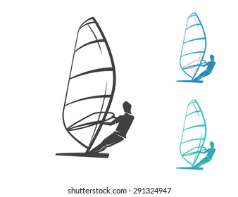 Windsurfing contour set of three icons isolated on white