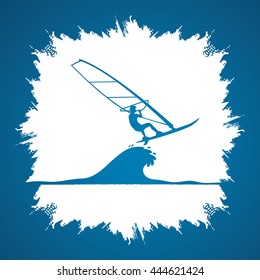 Windsurfing designed on grunge frame background graphic vector.