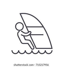 Windsurfing flat line illustration, concept vector isolated icon on white background 