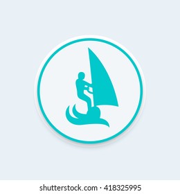 Windsurfing icon, windsurfer vector pictogram on round shape, vector illustration