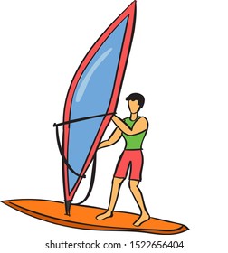 Windsurfing illustration, vector on white background.