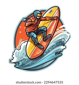 Windsurfing and kiteboarding on the open sea. Surf School. cartoon vector illustration. label, sticker, t-shirt printing