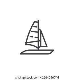 Windsurfing line icon. linear style sign for mobile concept and web design. Sailing windsurfing outline vector icon. Symbol, logo illustration. Vector graphics