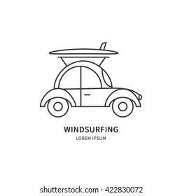 Windsurfing. Linear Vector label design for windsurfing. Isolated background