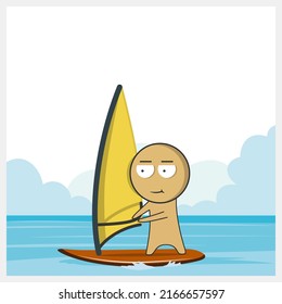 Windsurfing Man and windsurf board
