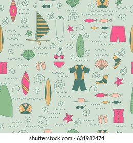 Windsurfing seamless pattern. Vector Summer Surf background.