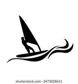 windsurfing silhouette design. extreme sport in the sea icon, sign and symbol.