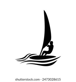 windsurfing silhouette design. extreme sport in the sea icon, sign and symbol.