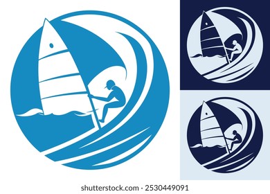 Windsurfing Silhouette Icon Vector: Extreme Sea Sport Icon Isolated on White and Black Background - Perfect for Sport Symbols and Signs