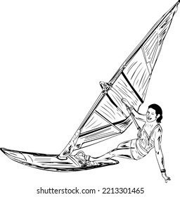 windsurfing sketch drawing, water sports Fun in the ocean