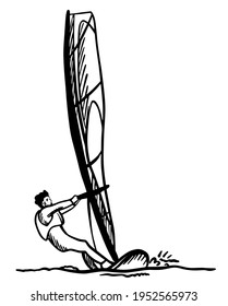 Windsurfskizze. Transparenzgitterhintergrunddesign. Vektorgrafik.