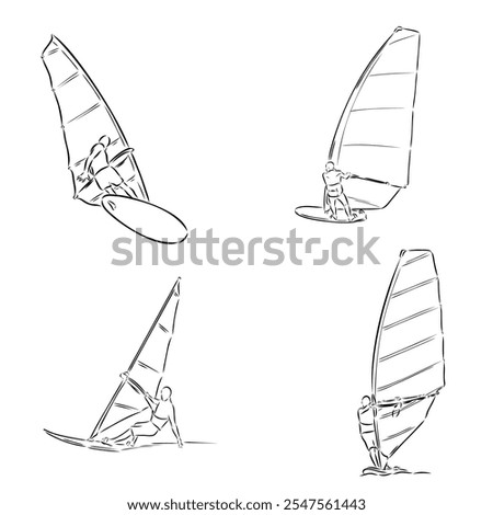 Windsurfing sketch. Vector illustration. windsurfing vector