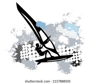Windsurfing sport graphic with dynamic background.