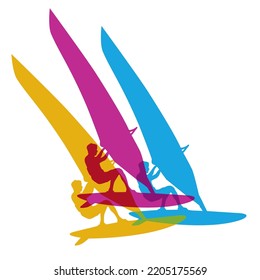 Windsurfing sport graphic with surfer in action.