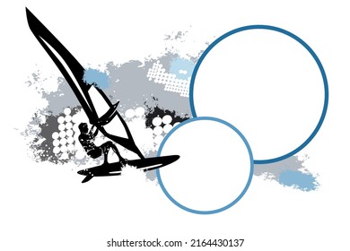 Windsurfing sport graphic with text buttons.