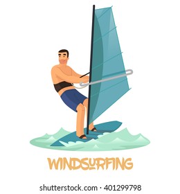 Windsurfing. Sport and recreational activity in the summer. 