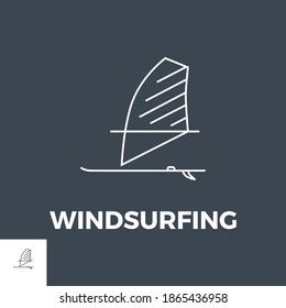 Windsurfing Thin Line Vector Icon. Flat Icon Isolated on the Black Background. Editable Stroke EPS file. Vector illustration.