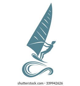 Windsurfing. Vector illustration isolated on white. Print on t-shirts and bags, element for logo or labels.