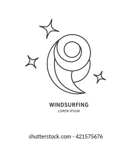 Windsurfing. Vector label design wave line. Isolated background single image.
